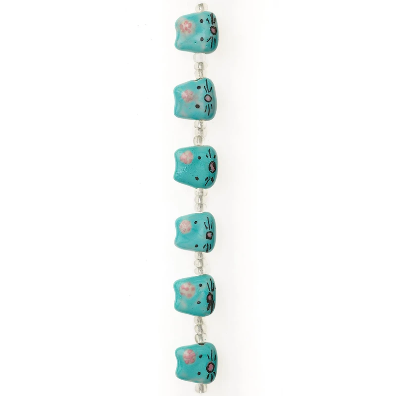 12 Pack: Aqua & Pink Cat Ceramic Beads, 15mm by Bead Landing™