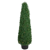 4ft. Pre-Lit Artificial Boxwood Cone Topiary Tree with Round Pot, Clear Lights