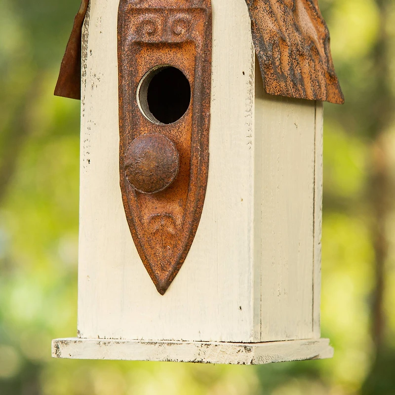 Glitzhome® 13.25" White Distressed Wood Birdhouse