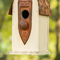 Glitzhome® 13.25" White Distressed Wood Birdhouse