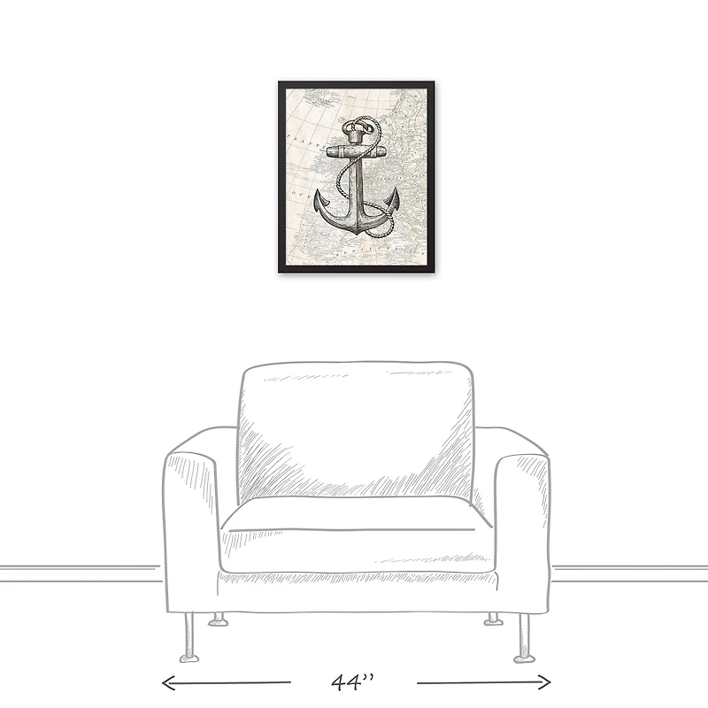 Neutral Anchor Black Framed Canvas