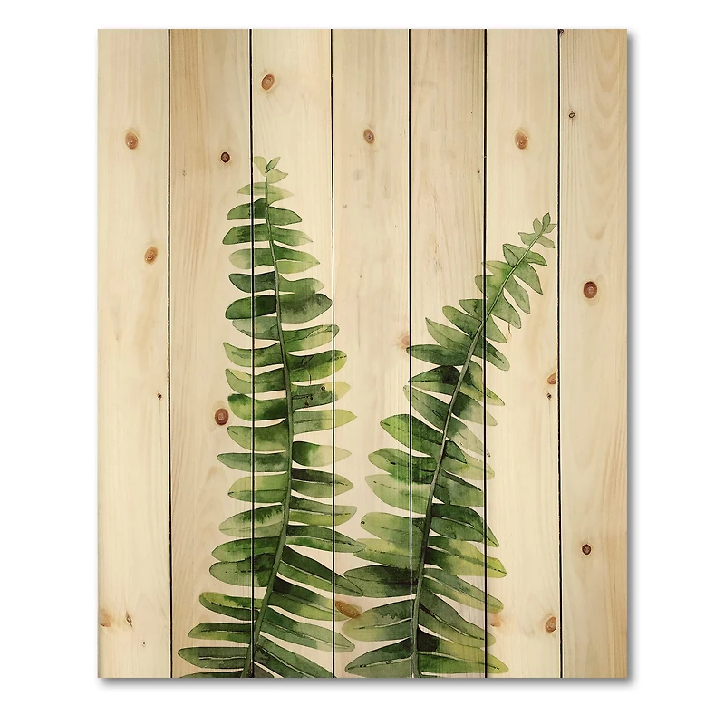 Designart - Fern Plant In Greenbotanical Detail - Tropical Print on Natural Pine Wood