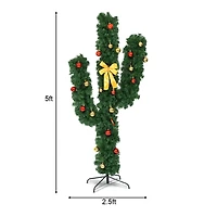 Costway 5ft. Pre-Lit Cactus Artificial Christmas Tree with Ball Ornaments, Warm White LED Lights