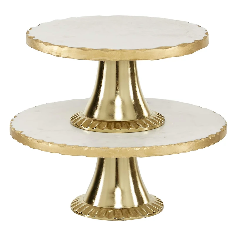 Set of 2 Gold Marble Natural Cake Stand, 12", 10"