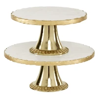 Set of 2 Gold Marble Natural Cake Stand, 12", 10"