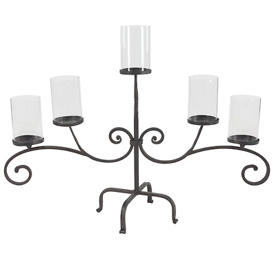 Traditional Black Metal and Glass 5-Light Candelabra, 21" x 36" x 13"