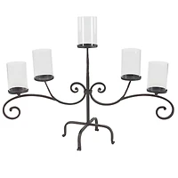 Traditional Black Metal and Glass 5-Light Candelabra, 21" x 36" x 13"