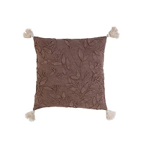 Hello Honey® Aubergine & Natural Leaf Embroidery Stonewashed Cotton Pillow with Tassels