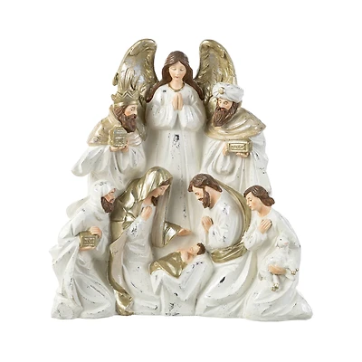 Glitzhome® 13" Ivory & Gold Resin Nativity Figurine