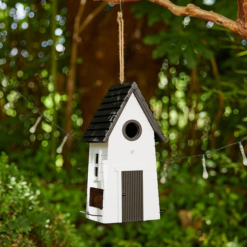 Glitzhome® 14.25" Modern White Wood Garden Birdhouse