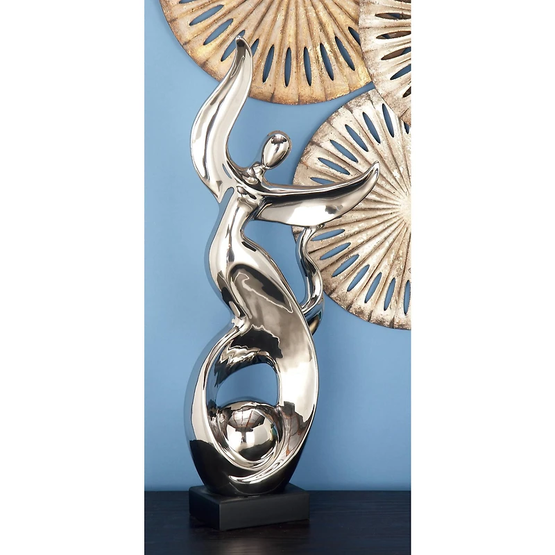 25" Silver Ceramic Modern Twist Sculpture