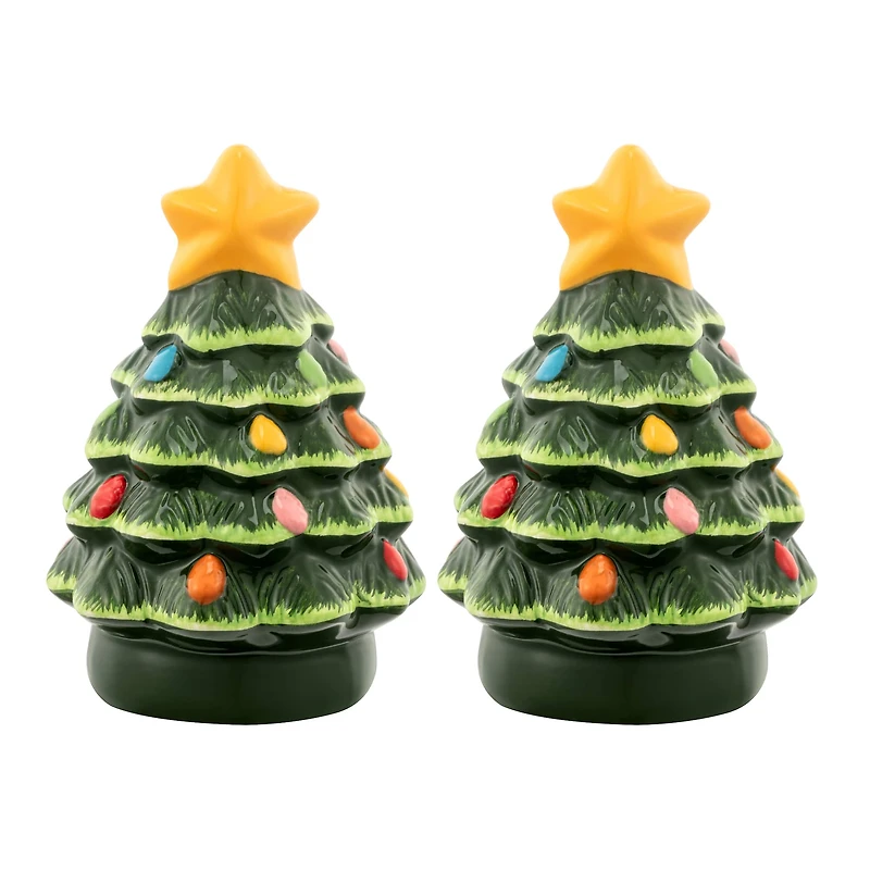 3.75" Green Ceramic Christmas Tree Salt & Pepper Shakers