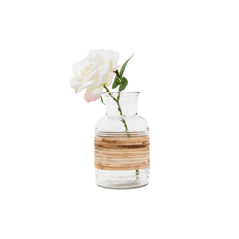 Hello Honey® 6.5" Clear Glass Vase With Wrapped Rattan Accent
