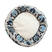Hello Honey® 24" Natural, Blue & Gray Round Floral Cotton & Sherpa Pet Bed