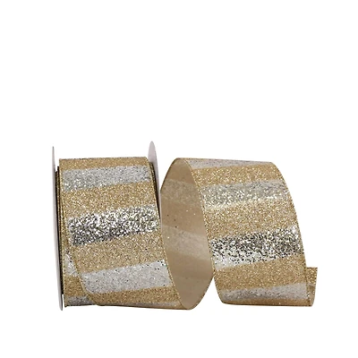 JAM Paper 2.5" x 10yd. Gold & Silver Duo Wired Glitter Bar Ribbon