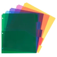 JAM Paper 9.75" x 11.5" 5-Tab Plastic Index Tab Dividers with Double Pockets