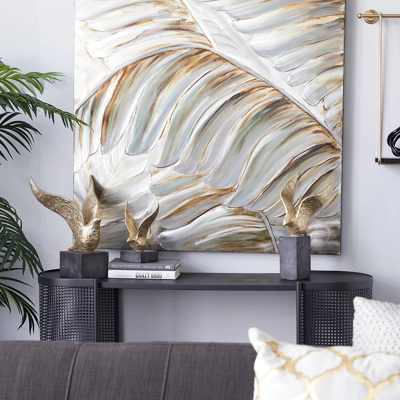 Set of 3 Gold Polystone Birds Sculpture 14", 15", 9"