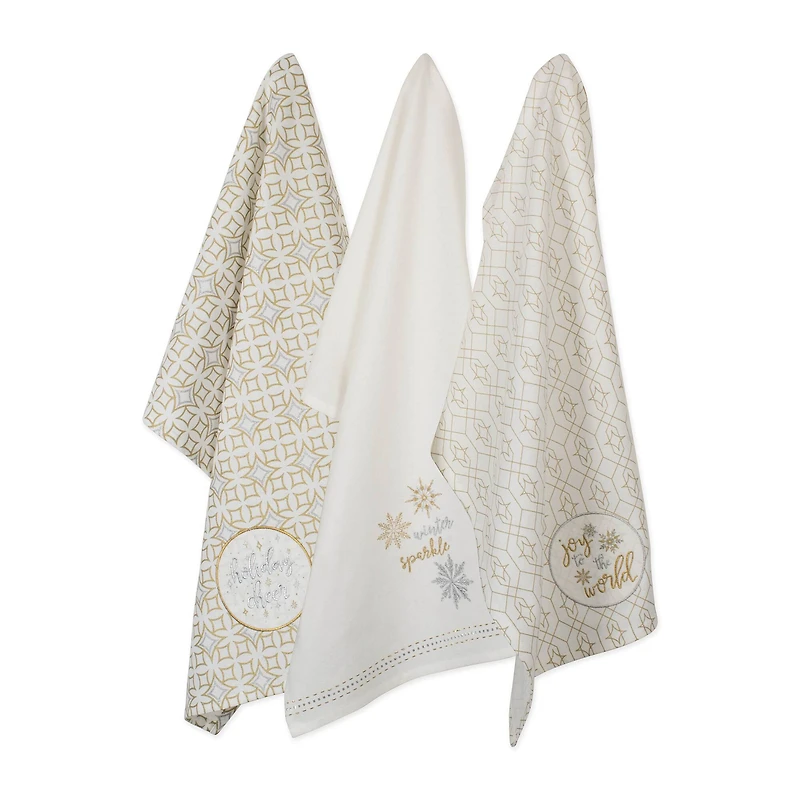 DII® Assorted Winter Sparkle Embellished Dishtowel Set