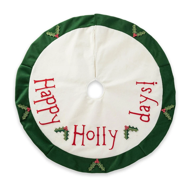 Glitzhome® 48" Dimensional Christmas Holly Leaves Felt Tree Skirt