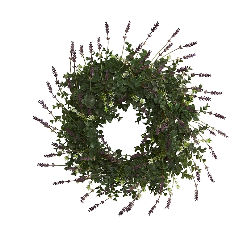 18" Eucalyptus & Lavender Double Ring Wreath with Twig Base