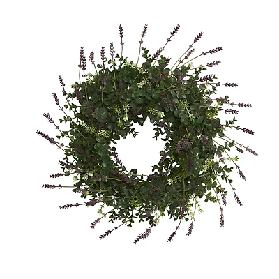18" Eucalyptus & Lavender Double Ring Wreath with Twig Base