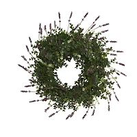 18" Eucalyptus & Lavender Double Ring Wreath with Twig Base