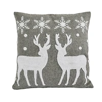 18” Gray & White Reindeer & Snowflakes Throw Pillow