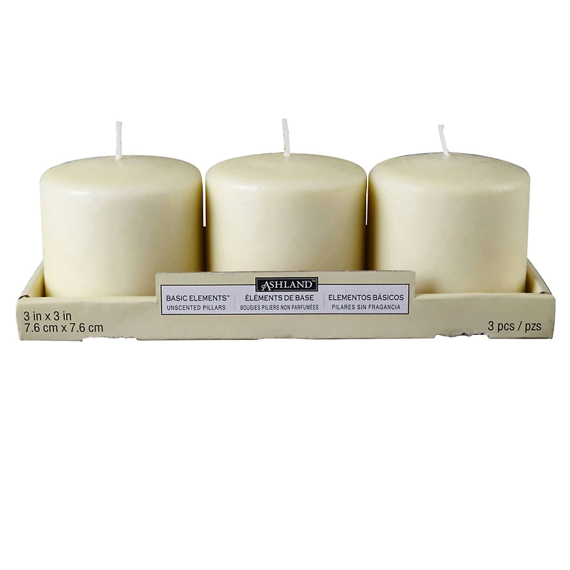 12 Packs: 3 ct. (36 total) Basic Elements™ 3" x 3" Ivory Pillar Candles by Ashland®