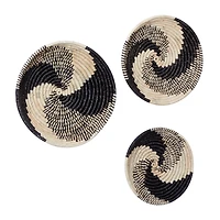 Set of 3 Black Wood Boho Style Wall Decor 20", 18