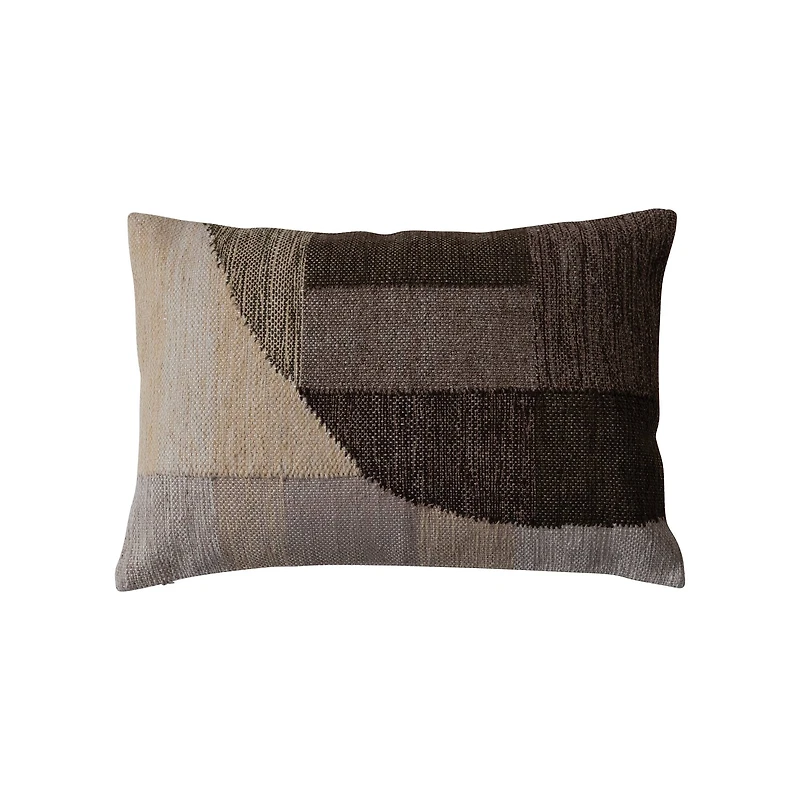 Hello Honey® 24" Brown Abstract Design Hand-Woven Fabric Indoor/Outdoor Lumbar Pillow