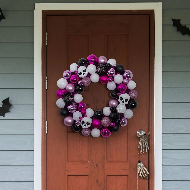 23.5" Pink & Purple Skull & Ornament Wreath by Ashland®