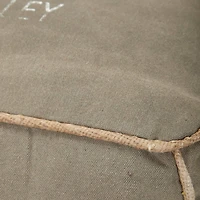 Gray Fabric and Leather Rustic Pouf, 17" x 21" x 21"