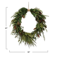 Hello Honey® 31" Faux Pine Wreath with Pinecones & Wrapped Jute Hanger