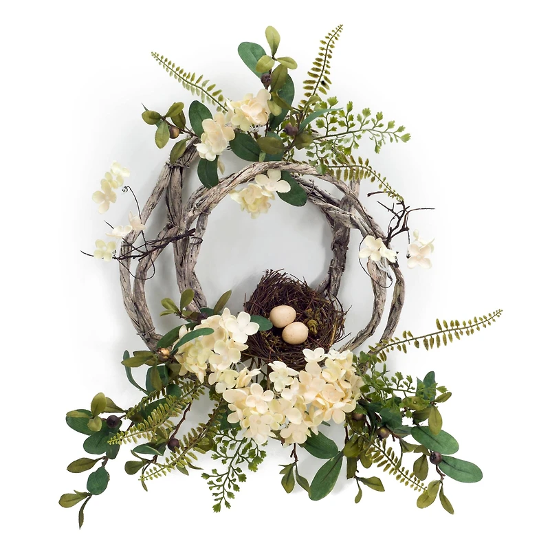20" Hydrangea & Bird Nest Wreaths