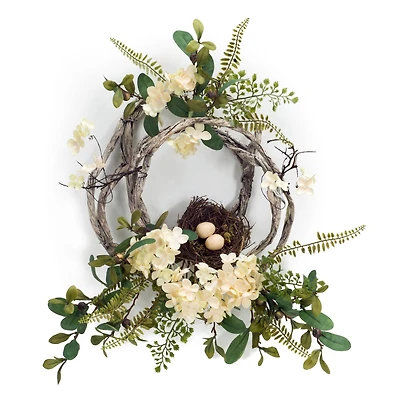20" Hydrangea & Bird Nest Wreaths