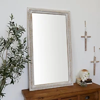 White Wood Carved Beaded Wall Mirror 28" x 1" x 48"