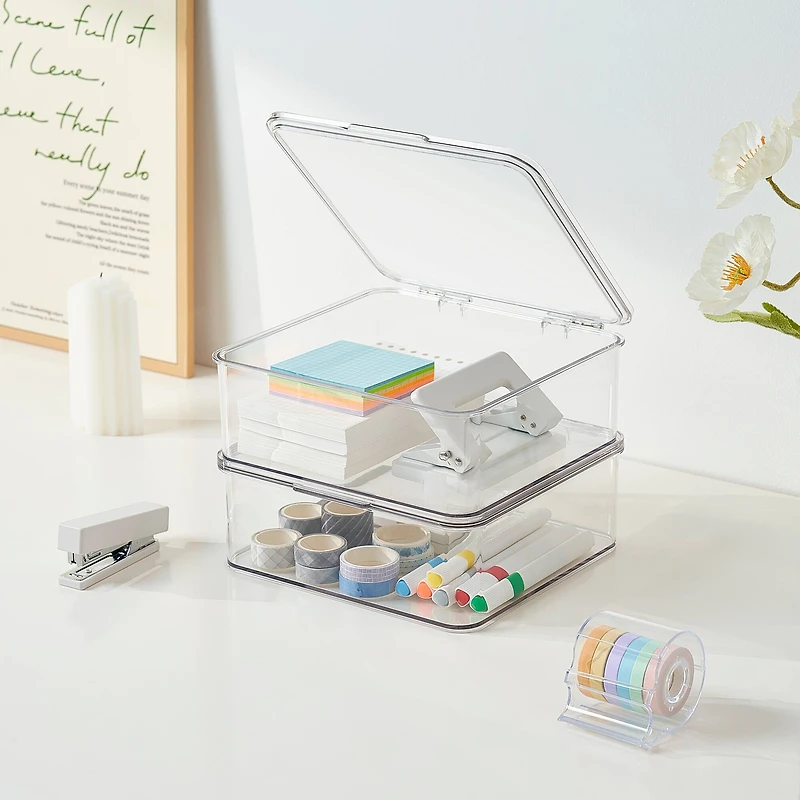 Small Clear Stacking Plastic Case with Hinged Lid by Simply Tidy®