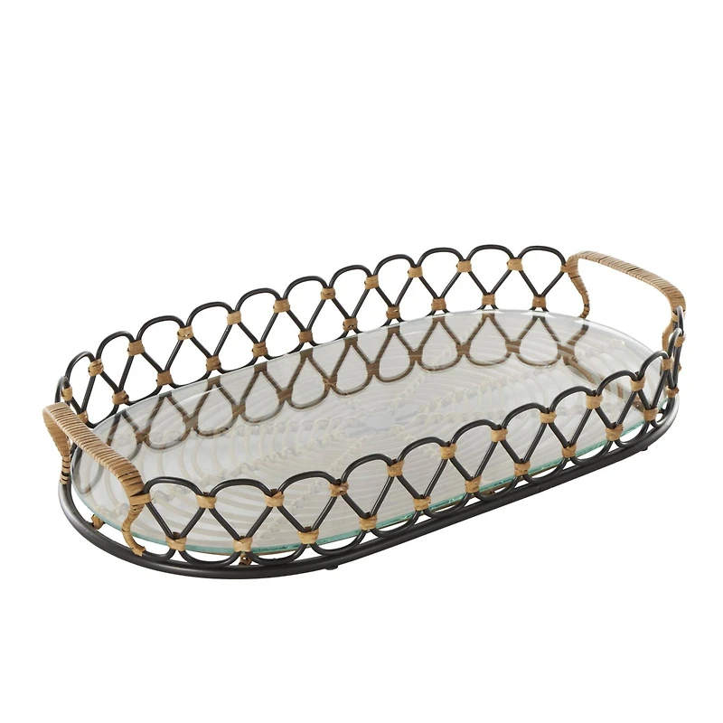 22" Black & Brown Décor Tray with Glass Base
