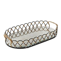 22" Black & Brown Décor Tray with Glass Base