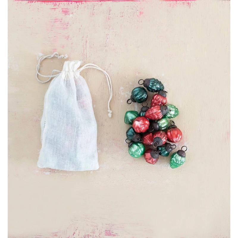 Hello Honey® 36ct. 1" Red & Green Embossed Mercury Novelty Ornaments in Muslin Bag