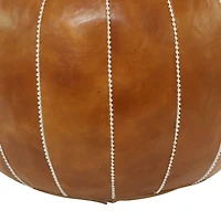 Light Brown Leather Bohemian Pouf, 24" x 24" x 18"