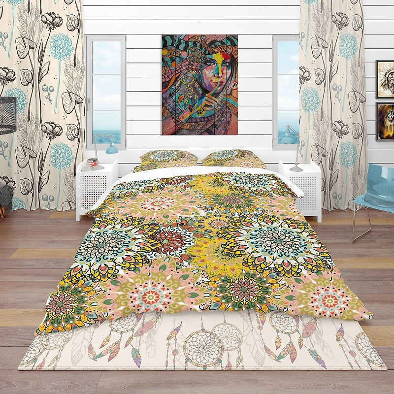 Designart 'Mandala Pattern For Printing on Fabric Or Paper' Bohemian & Eclectic Bedding Set