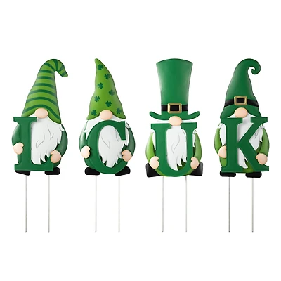 Glitzhome® 24" Set of 4 Metal St. Patrick's LUCK Gnome yard stake or Standing Decor or Wall Decor