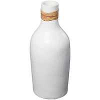 20" White Ceramic Vase with Wrapped Rattan Detailing