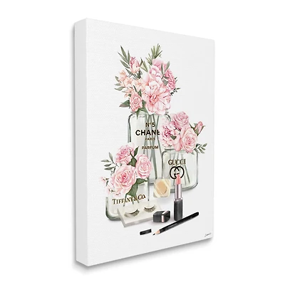 Stupell Industries Pink Rose Florals in Glam Fashion Jars Canvas Wall Art
