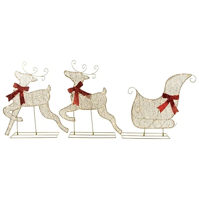 3pc LED Lighted Reindeer and Sleigh Outdoor Christmas Decoration