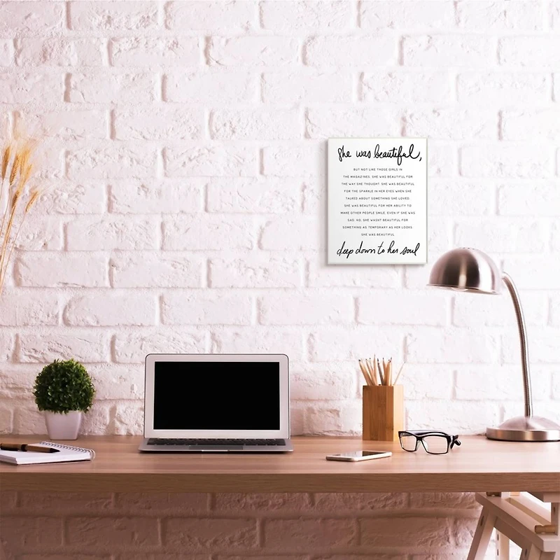 Stupell Industries She Was Beautiful Quote Inspirational Feminine Phrase Wood Wall Plaque