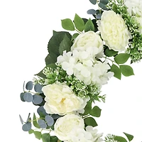 26" Artificial Peony, Hydrangea & Rose Floral Spring Wreath
