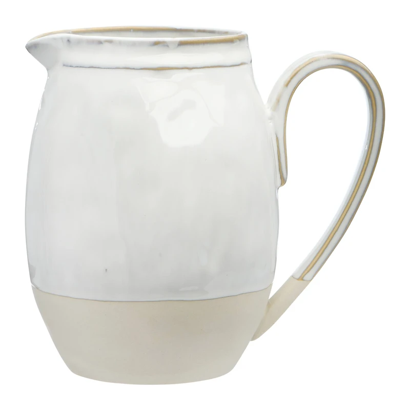 Hello Honey® 7" White & Tan Stoneware Pitcher