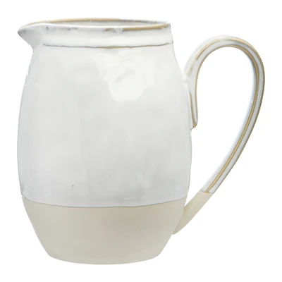 Hello Honey® 7" White & Tan Stoneware Pitcher